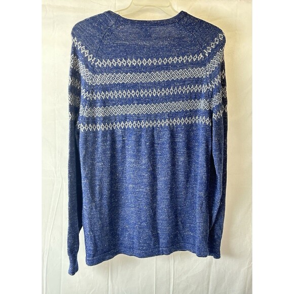 Save Khaki Mens XL Wool  Linen Blue Fair Isle Sweater - Picture 8 of 9
